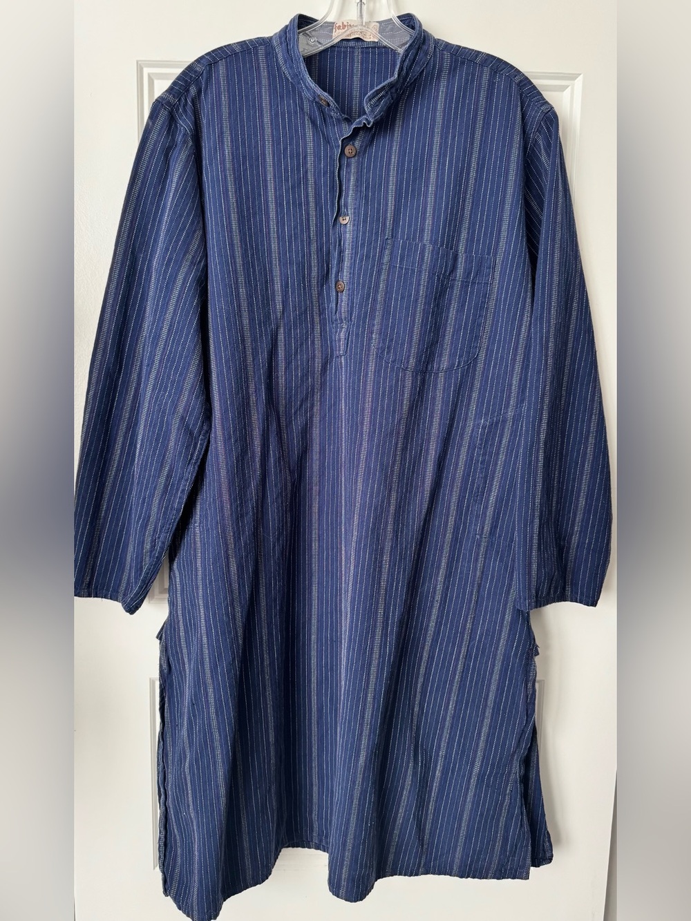 Fabindia Men’s Navy Striped Cotton Kurta Long Sleeve 38 Small